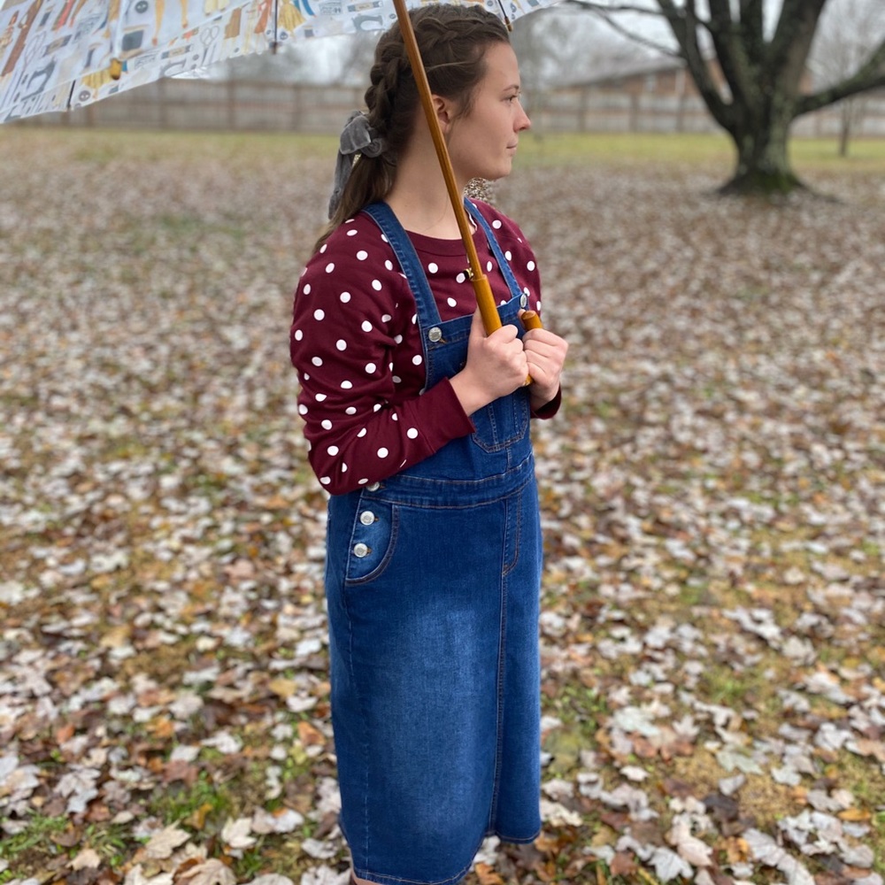 Dark wash denim overall dress